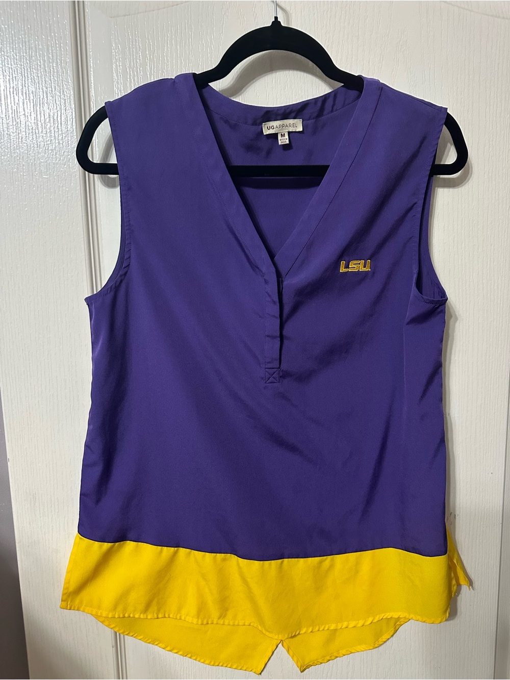 LSU Purple Sleeveless V-Neck Tank with Gold Hem